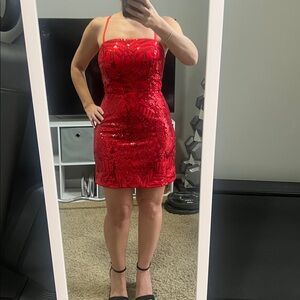 Red Sequin Strappy Dress